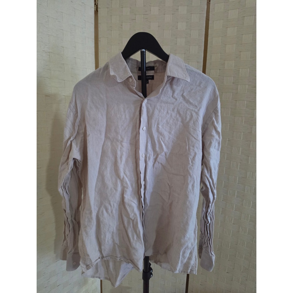Brandini Mens XL Beige 100% Linen Long Sleeve Button Down Shirt Tan Casual